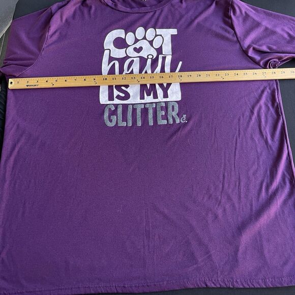 Cat Hair Glitter Shirt Womens Plus Size‎ 3X Purple Novelty Crazy Cat Lady - Picture 5 of 8